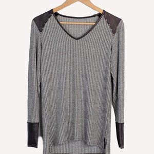 V neck sweatershirt with faux leather studded details